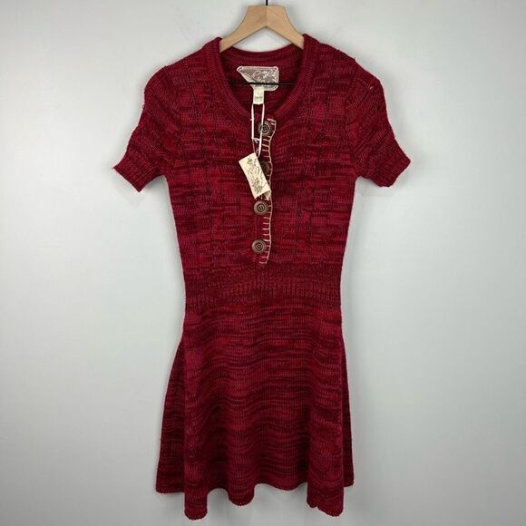 Anthropologie Nick & Mo Red Sweater Dress with Buttons S NWT - Picture 1 of 7